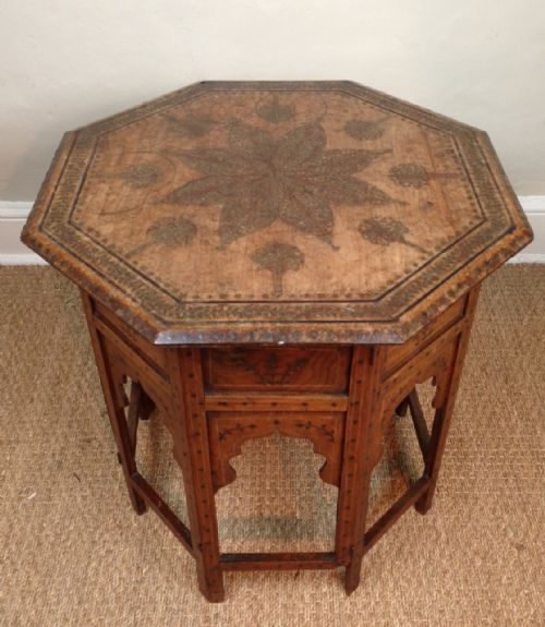 A Large Hoshiapur Brass Inlaid Octagonal Table C 1890