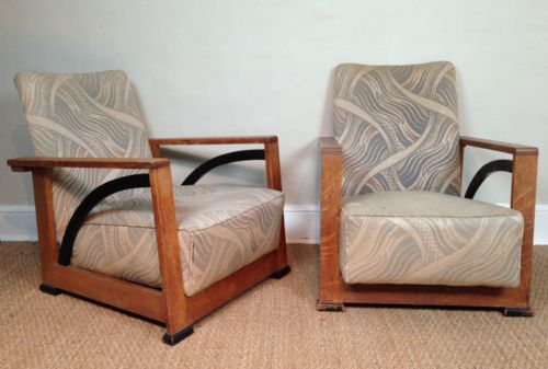 A Stylish Pair of English Art Deco Oak Armchairs C 1930