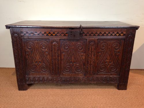 A Charles 11 Carved Oak Coffer C 1660