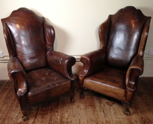 fig 1. An enormous pair of Victorian leather wing chairs c 1900