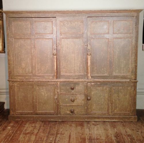 A Large Georgian Lichen Green Painted Housekeepers Cupboard C 1820