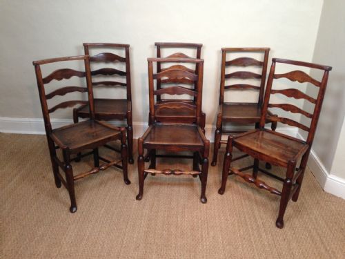A Set of 6 Cheshire Elm and Ash Ladderback Chairs C 1820