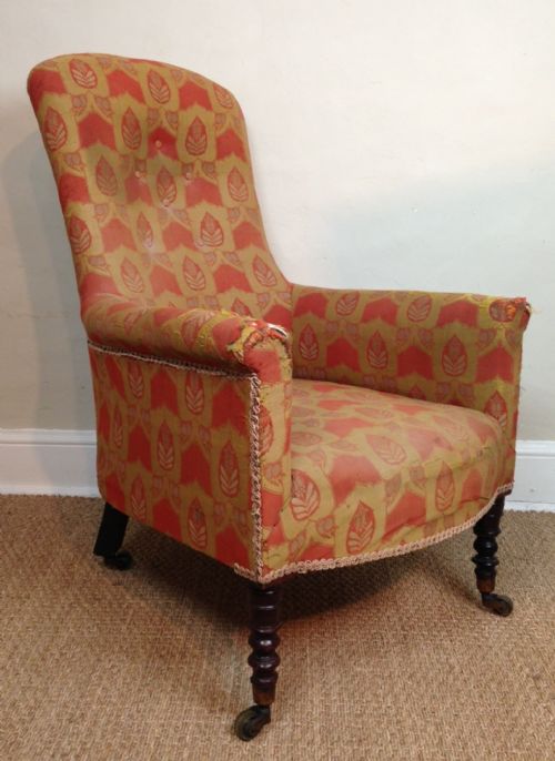 A Victorian Spoon Back Chair with Old Arts and Crafts Fabric C 1850