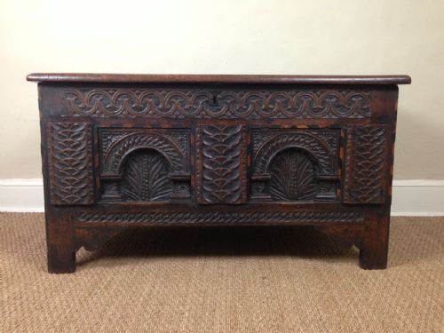 A Rare Charles 1 Oak and Marquetry Coffer C 1630