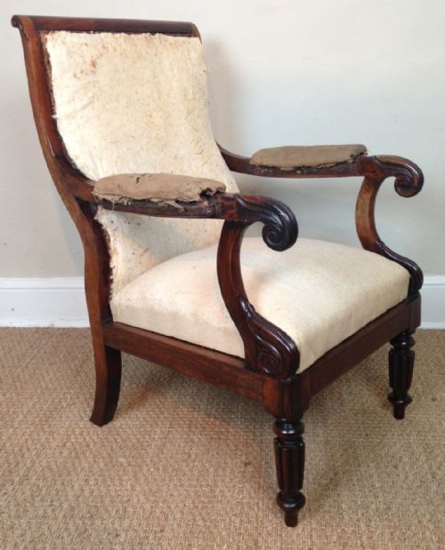 A Stylish Late Regency Rosewood Armchair for Recovering C 1830