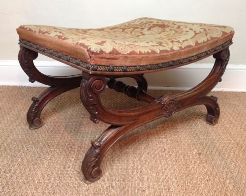 A Large Victorian Walnut X Framed Stool C 1880