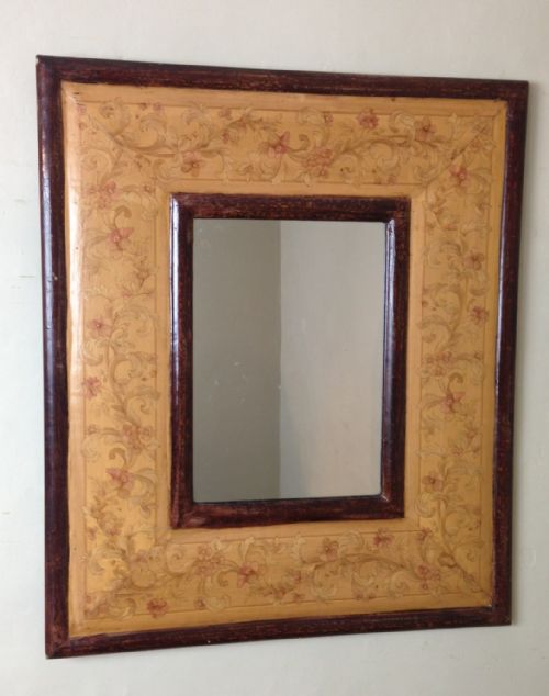 An Arts and Crafts Poker Work and Painted Mirror C 1910