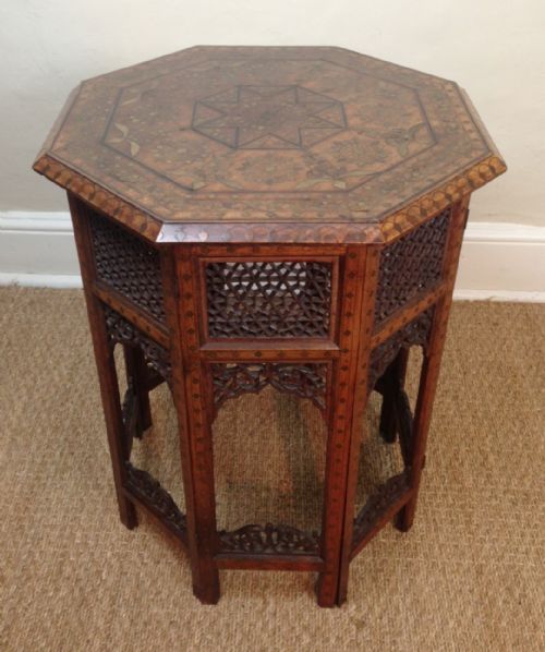 An Anglo Indian Octagonal Brass and Ebony Inlaid Table C 1910