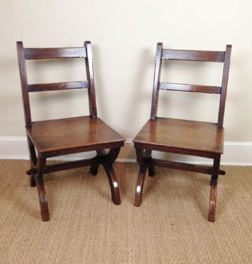 A Pair of Gothic Oak Hall Chairs C 1880