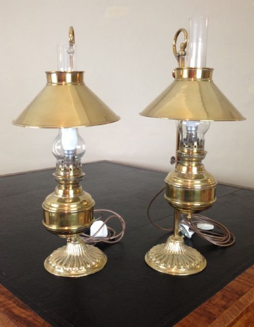 A Pair of Victorian Cornish Brass Lamps C 1890