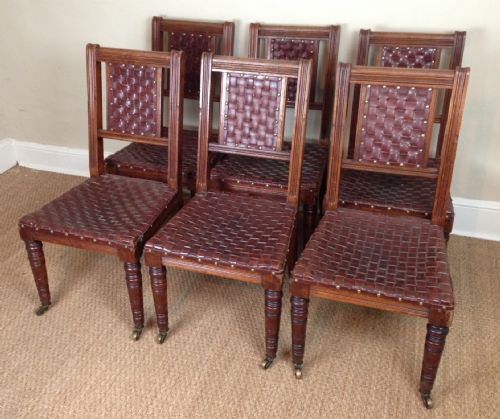 fig 1. A set of 6 Gillows oak and leather chairs c 1875