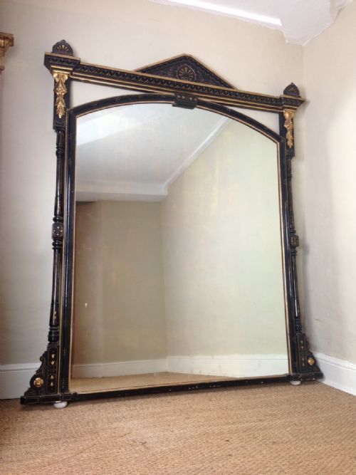 A Large Aesthetic Movement Gilt and Ebonised Overmantel Mirror C 1880