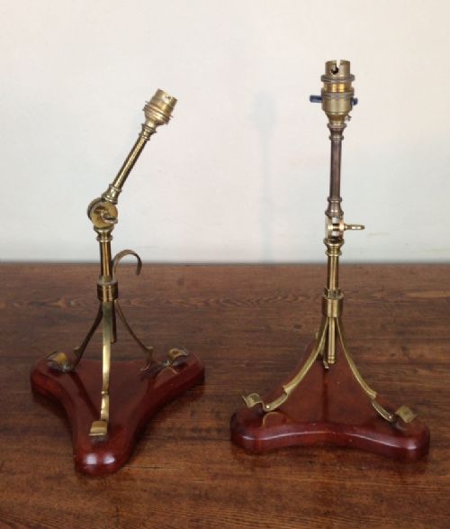 A Pair of Late Victorian Adjustable Brass Desk Lamps C 1900