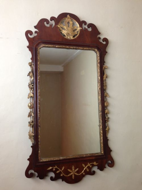 A Late George 11 Mahogany and Parcel Gilt Wall Mirror C 1760