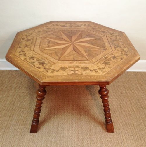 A Swiss Octagonal Fruitwood Marquetry Centre Table C 1880