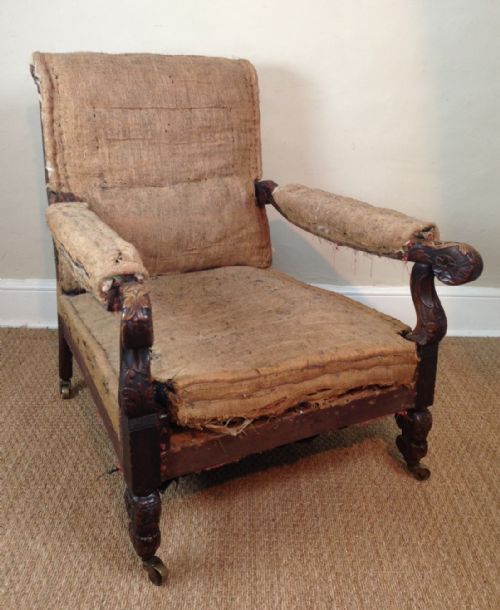 A Large Victorian Walnut Library Armchair C 1860