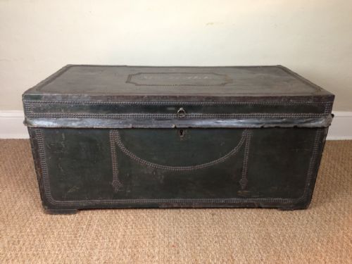 A Large Late Georgian Green Leather and Camphor Trunk C 1820