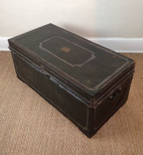 A Late Georgian Leather Brass and Camphor Carriage Trunk C 1820