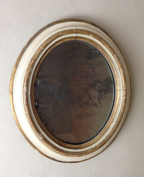 A Small Mid 19th C Painted and Gilt Oval Mirror