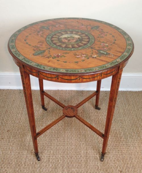 An Early Victorian Satinwood and Painted Centre Table C 1860