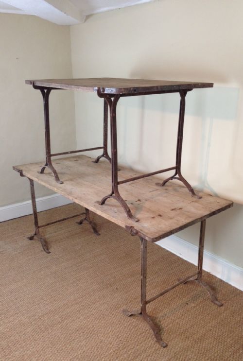 Two Victorian Pine and Iron Trestle Tables