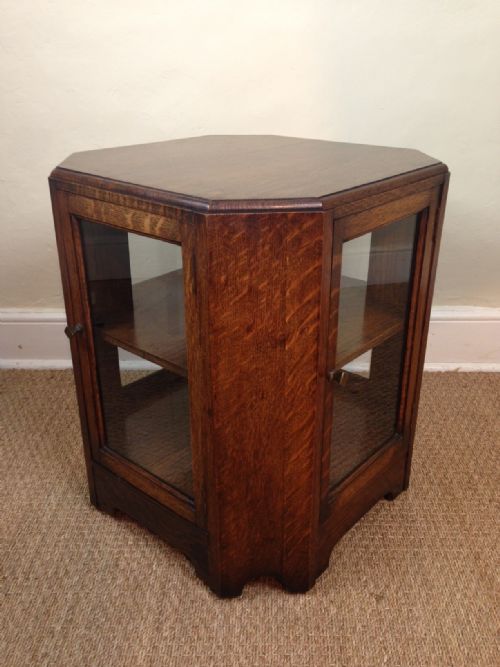 An Unusual Glazed Octagonal Oak Book Table C 1930