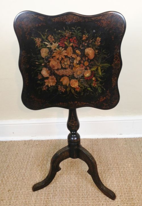 A Rare Mid 19th Painted Slate and Wood Tripod Table