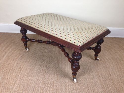 A Large Victorian Walnut Stool with Original Tapestry Top C 1870.
