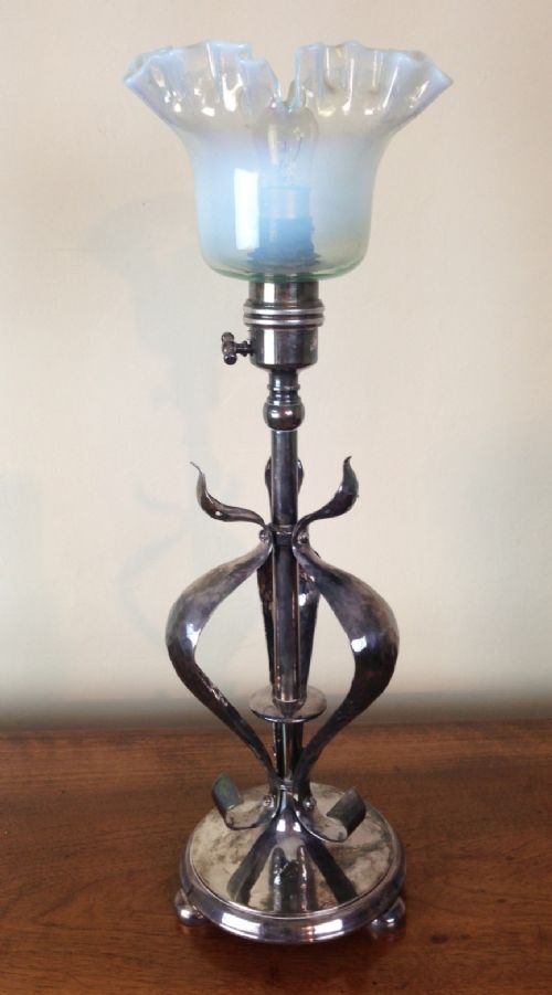 An Arts and Crafts Plate Desk Lamp with Opaline Shade C 1910
