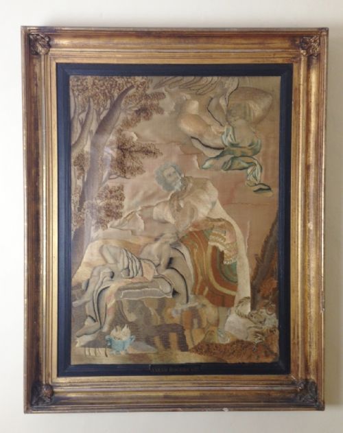 A Large Regency Silk and Tapestry Picture Dated 1813 in Original Gilt Frame