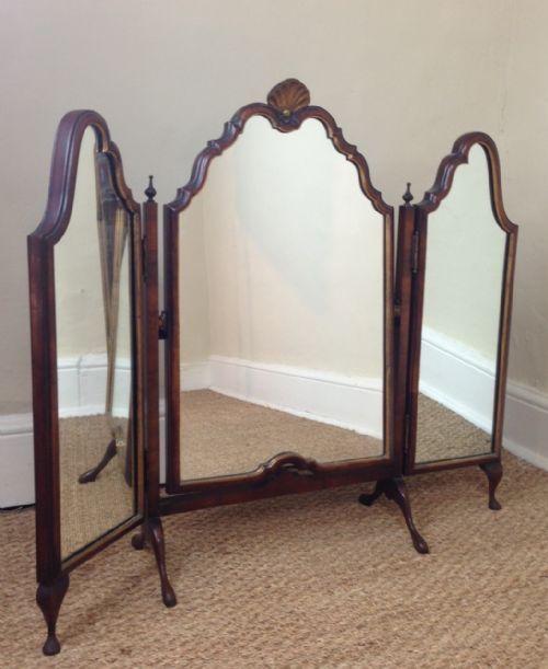 An Edwardian Walnut and Parcel Gilt Tryptych Mirror C 1910
