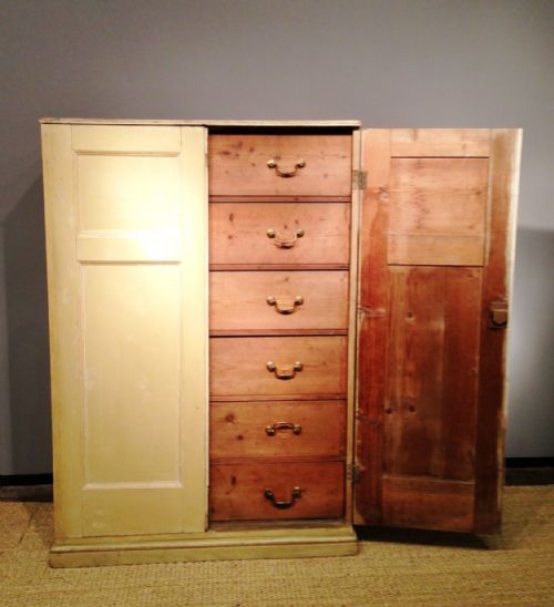 A West Country Painted Linen Chest Cupboard C 1840 in Completely Original Condition.