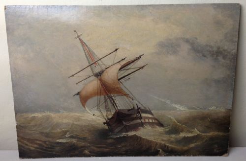 William Adolphus Knell: Under Storm Off Portsmouth Oil on Panel