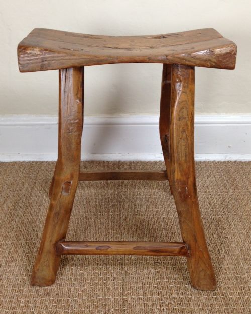 A Late 19th C Primitive Elm Milking Stool