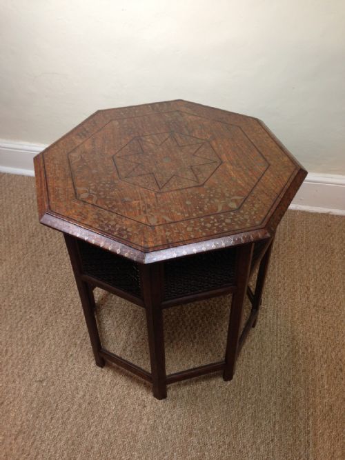 A Large Northern Indian Brass and Ebony Inlaid Octagonal Table C 1900