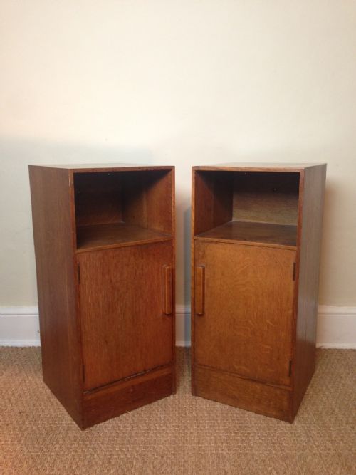 A Pair of English Art Deco Oak Bedside Cupboards C 1930
