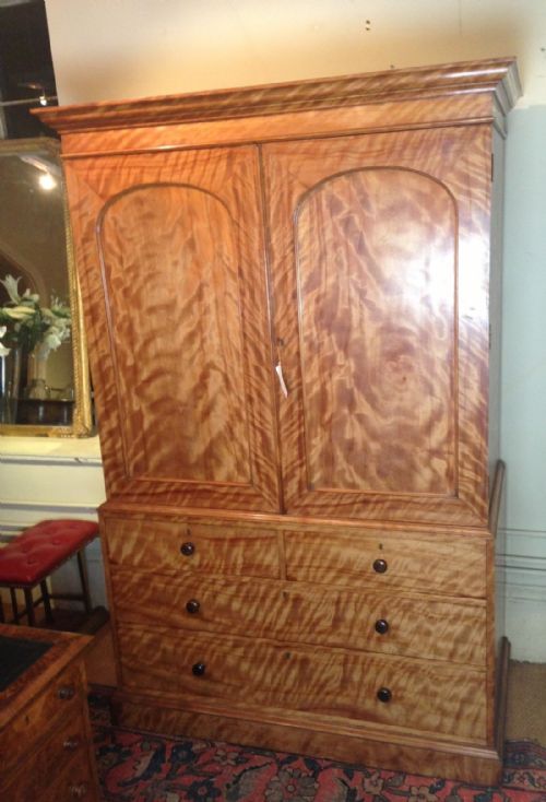 A Gillows of Lancaster Satin Birch Linen Press C 1860