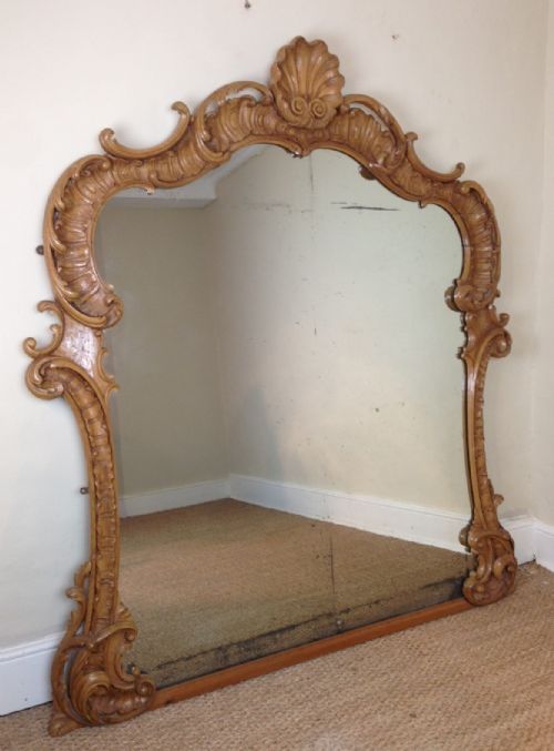 A Large English Pine Rococo Over Mantel Mirror C 1850