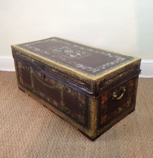 A Georgian Anglo Chinese Painted Leather Camphor Trunk C 1830