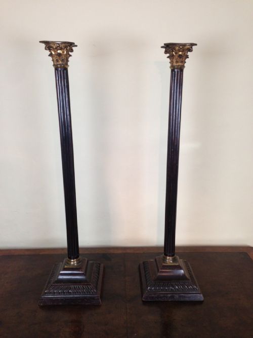 A Pair of Regency Mahogany and Ormolu Mounted Corinthian Column Lamps C 1805