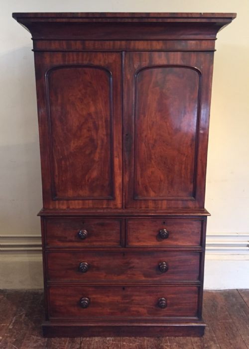 A Small Victorian Mahogany Linen Press C 1870