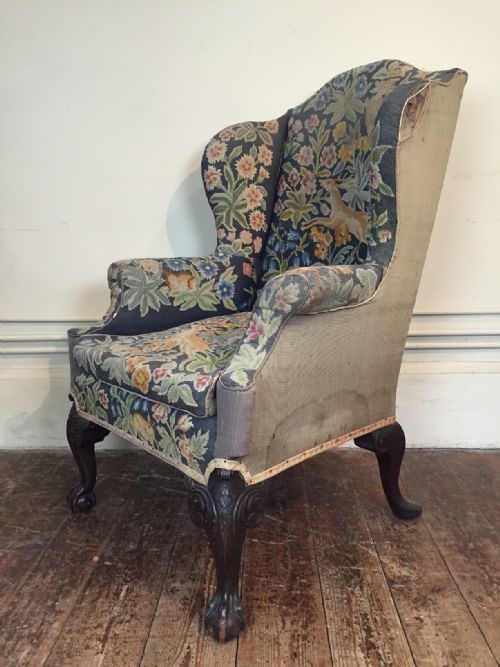 A Late 19th C Georgian Style Wing Arm Chair with Original Tapestry.