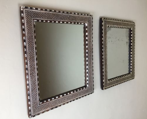 A Rare Pair of Hoshiapour Bone Inlaid Mirrors C 1880