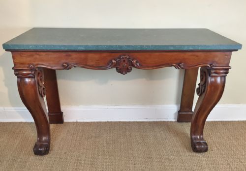 A Victorian Walnut Console Table C 1865 with Later Green Marble Top