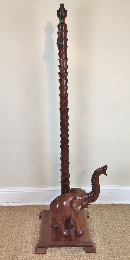 An Unusual Indian Teak Elephant Standard Lamp C 1920