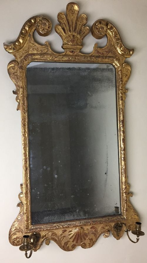 fig 1. A good sized George 1 gilt wall mirror c 1725 with wonderful original gilding.