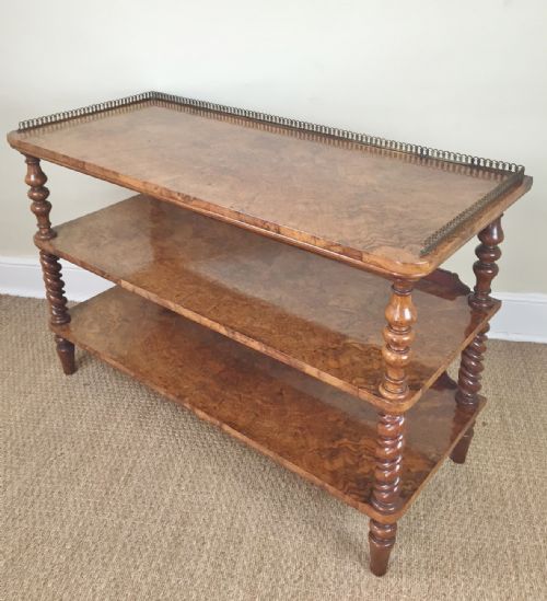 A Fine Victorian 3 Tier Burr Walnut Side Table C1860 Attributed to Holland and Sons