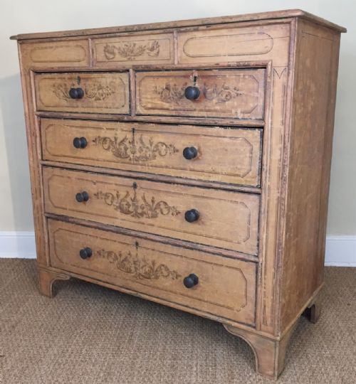 A Late Regency Painted Pine Chest of Drawers C 1830 with All the Original Decoration.