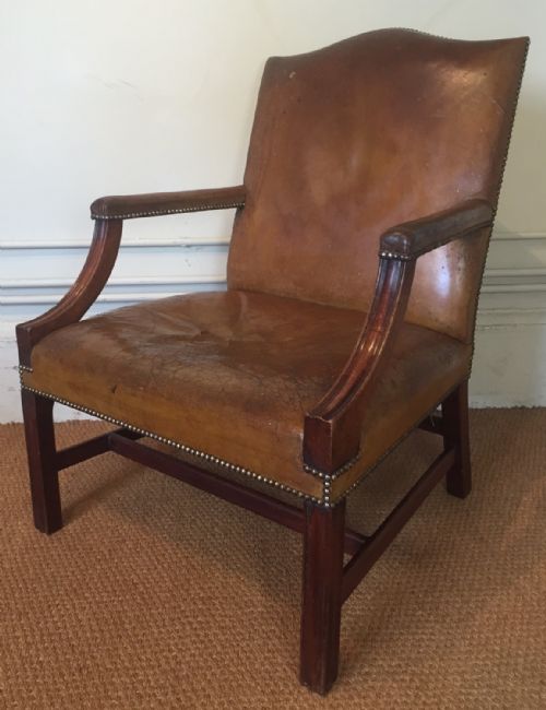 A Georgian Style Leather and Mahogany Gainsborough Armchair C 1910