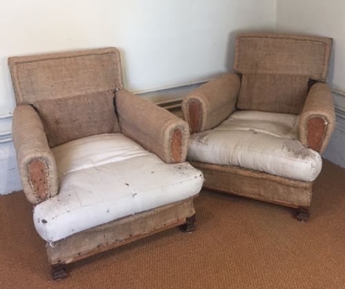 A Large Pair of Edwardian Birch and Mahogany Armchairs for Recovering C 1910